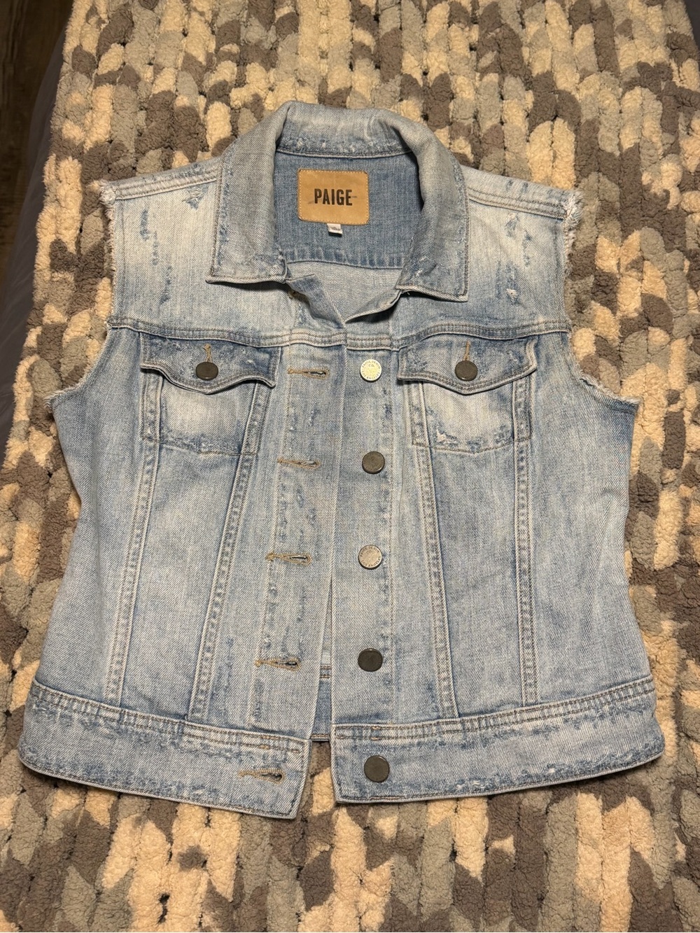 Paige Vest Women S Small Denim Jean Stretch Cotton Blend Button Front Cropped